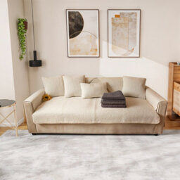 Living And Home Beige Lambswool Style Non Slip Faux Plush Sofa Cover Pack Of 1 160Cm W X 90Cm D - thumbnail 2
