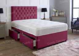 Comfy Deluxe Maroon  Plush 2Ft6 Small Single Divan Bed With Mattress And Headboard 2 Drawers Same Side