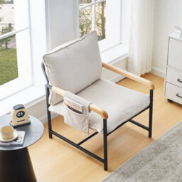 Wooden Armchair Teddy Fur Cream Modern Home Chair Furniture Seating - thumbnail 3