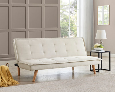 Home Detail Ada 3 Seater Beige Fabric Tufted Pillow Topper Sofa Bed Wooden Legs - image 1