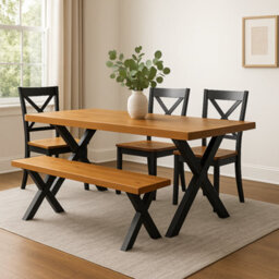 TRL Handmade Furniture Rustic Industrial Canadian Timber Dining Table - Mid Oak - thumbnail 2