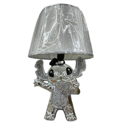 Biznest Silver Crushed Diamond Stitch Table Lamp With Shade Ceramic Heart In Hand