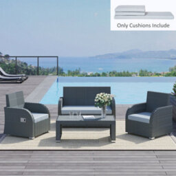Outsunny 3Pcs Rattan Garden Seat Cushions Pads For Patio Furniture, Grey