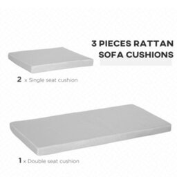 Outsunny 3Pcs Rattan Garden Seat Cushions Pads For Patio Furniture, Grey - thumbnail 4