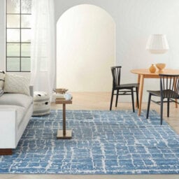Blue Silver Wool Handmade Luxurious Modern,abstract Rug For Bedroom & Living Room-61Cm X 91Cm - thumbnail 1