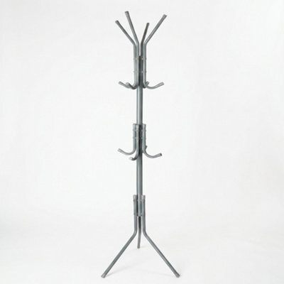Grey Coat Rack Stand 170Cm With 12 Hooks Freestanding Steel Coat Tree For Coats, Jackets, Hats, Scarves, Bags & Umbrellas - image 1