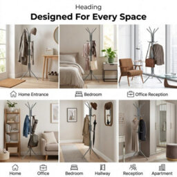 Grey Coat Rack Stand 170Cm With 12 Hooks Freestanding Steel Coat Tree For Coats, Jackets, Hats, Scarves, Bags & Umbrellas - thumbnail 5