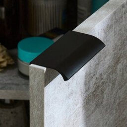 Homestylestore 450mm Concrete Grey Floorstanding Corner Bathroom Vanity Unit And Black Finger Pull Handle - thumbnail 4