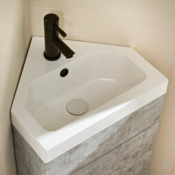Homestylestore 450mm Concrete Grey Floorstanding Corner Bathroom Vanity Unit And Black Finger Pull Handle - thumbnail 3
