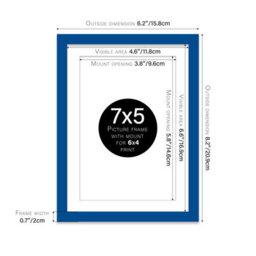 "7X5"" Blue Frame With Mount For 6X4"" Pictures 20mm Thin Edge Portrait And Landscape Display With Wall Hooks And Kickstand" - thumbnail 2