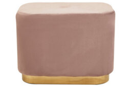 Premier Housewares Interiors By Premier Dusty Pink Square Stool With Gold Base, Velvet Upholstered Makeup Stool, Pouffe Footstool With Modern Link