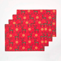 Homescapes Red Reindeer Christmas Placemats, Set Of 4 - thumbnail 1