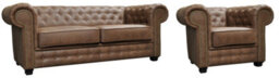 Astor Chesterfield Style Sofa Set 3+1 Seater Armchair Brown Faux Leather - thumbnail 1