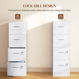 Homcom 4 Drawer File Cabinet Locking Filing Cabinet For A4, Ash Wood-Effect - thumbnail 6