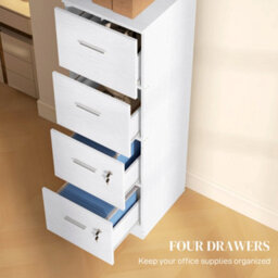 Homcom 4 Drawer File Cabinet Locking Filing Cabinet For A4, Ash Wood-Effect - thumbnail 4
