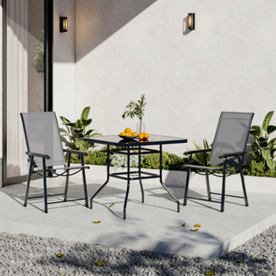 Breeins 3 Piece Black Furniture Set Dining Set Glass Square Umbrella Table And Folding Chairs For Patio Lounge Balcony 80Cm - image 1