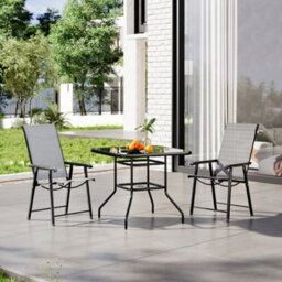 Breeins 3 Piece Black Furniture Set Dining Set Glass Square Umbrella Table And Folding Chairs For Patio Lounge Balcony 80Cm - thumbnail 2