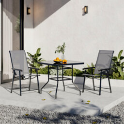 Breeins 3 Piece Black Furniture Set Dining Set Glass Square Umbrella Table And Folding Chairs For Patio Lounge Balcony 80Cm - thumbnail 1