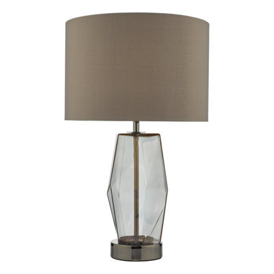 DAR Mubina Touch Table Lamp Black Chrome Smoked Glass With Shade - image 1