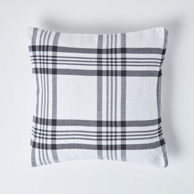 Homescapes White & Black Tartan Pattern Cushion Cover, 60 X 60 Cm - image 1
