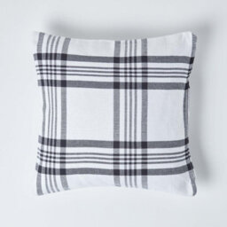 Homescapes White & Black Tartan Pattern Cushion Cover, 60 X 60 Cm