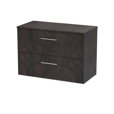 Hudson Reed Juno Wall Hung 2 Drawer Vanity Unit & Matching Worktop, Metallic Slate Woodgrain, 805 X 390 mm - image 1