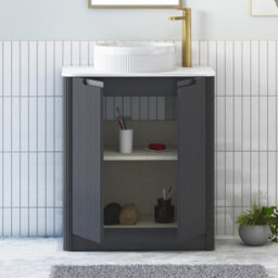 Royal Bathrooms Avenza 600mm Matt Obsidian Black Floor Standing Bathroom Vanity Unit 2 Door With Round Basin - thumbnail 5