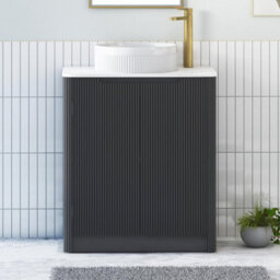 Royal Bathrooms Avenza 600mm Matt Obsidian Black Floor Standing Bathroom Vanity Unit 2 Door With Round Basin - thumbnail 1