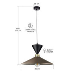 Luminosa Lighting Luminosa Amaris Dome Pendant Ceiling Light Brown, Gold, Black 1X E27 - thumbnail 4