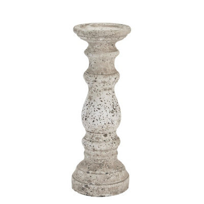 Hill Interiors Ceramic Column Candle Holder Stone (31Cm X 12Cm X 12Cm) - image 1