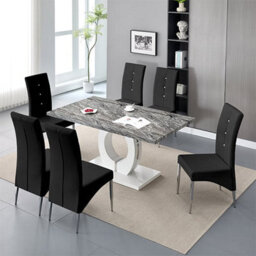 Furniture In Fashion Halo Melange Marble Effect Dining Table 6 Vesta Black Chairs - thumbnail 2