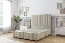 "Sloomy Langston Cream Plush Divan Bed 2 Drawers Foot-End-54"" Floor Standing Headboard 12"" Footboard 4'6 Double" - thumbnail 1
