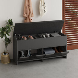 Decortie Modern Cove Shoe Storage With Fabric Bench 2-Tier Cabinet Hallway Entryway Storage Anthracite Grey 106X34X50Cm - thumbnail 4