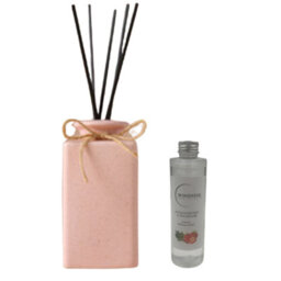 Woodside Pastel Pink Square Ceramic Reed Diffuser Vase With Woodside Luxury Refill - Strawberry & Rhubarb
