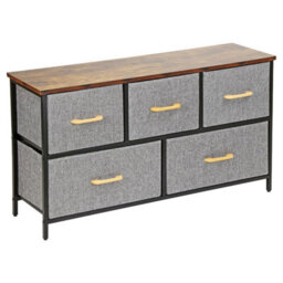 Chest Of Drawers With 5 Fabric Drawers Wood Top And Metal Frame Modern Bedroom Or Hallway Storage Unit Brown Top