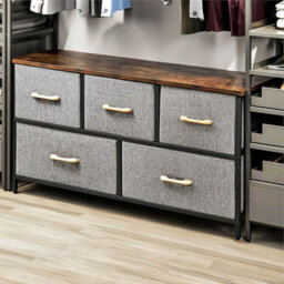 Chest Of Drawers With 5 Fabric Drawers Wood Top And Metal Frame Modern Bedroom Or Hallway Storage Unit Brown Top - thumbnail 4