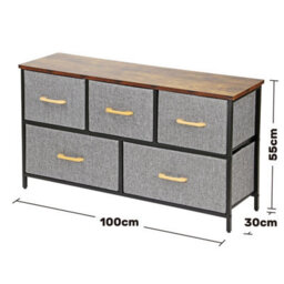 Chest Of Drawers With 5 Fabric Drawers Wood Top And Metal Frame Modern Bedroom Or Hallway Storage Unit Brown Top - thumbnail 8