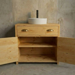 Off The Grain Wooden Bathroom Vanity Unit With Drawer - Freestanding Wood Storage Cabinet 600mm - thumbnail 4