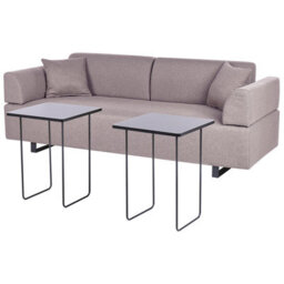Beliani Sofa 3 Seater Sokna Fabric Taupe With Tables - thumbnail 4