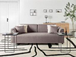 Beliani Sofa 3 Seater Sokna Fabric Taupe With Tables - thumbnail 2