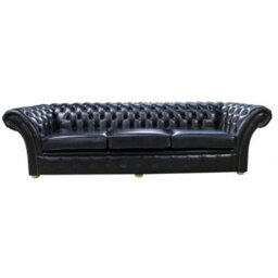 Chesterfield 4 Seater Old English Black Leather Sofa Settee In Balmoral Style - thumbnail 1