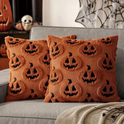 Amorly Halloween Fall Thanksgiving Pumpkin Throw Pillow Covers, Rust Soft Plush Faux Wool Cushion Cases,18Inch Decor For Sofa,home,patio - thumbnail 1
