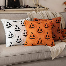 Amorly Halloween Fall Thanksgiving Pumpkin Throw Pillow Covers, Rust Soft Plush Faux Wool Cushion Cases,18Inch Decor For Sofa,home,patio - thumbnail 3