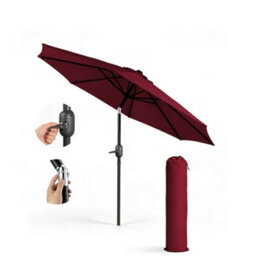 Keplin 2M Tilting Parasol Umbrella With Crank & Tilt, Steel Frame Sun Shade With Cover, 180G Uv-Resistant Polyester,  Dark Red - thumbnail 1