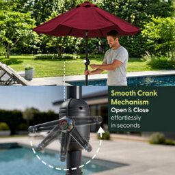 Keplin 2M Tilting Parasol Umbrella With Crank & Tilt, Steel Frame Sun Shade With Cover, 180G Uv-Resistant Polyester,  Dark Red - thumbnail 4