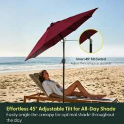 Keplin 2M Tilting Parasol Umbrella With Crank & Tilt, Steel Frame Sun Shade With Cover, 180G Uv-Resistant Polyester,  Dark Red - thumbnail 3