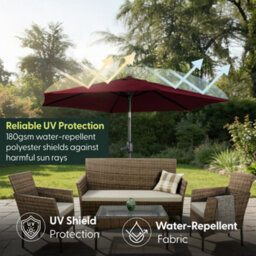 Keplin 2M Tilting Parasol Umbrella With Crank & Tilt, Steel Frame Sun Shade With Cover, 180G Uv-Resistant Polyester,  Dark Red - thumbnail 2