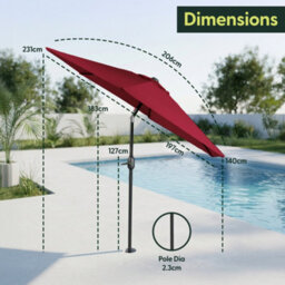 Keplin 2M Tilting Parasol Umbrella With Crank & Tilt, Steel Frame Sun Shade With Cover, 180G Uv-Resistant Polyester,  Dark Red - thumbnail 9