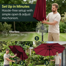 Keplin 2M Tilting Parasol Umbrella With Crank & Tilt, Steel Frame Sun Shade With Cover, 180G Uv-Resistant Polyester,  Dark Red - thumbnail 7
