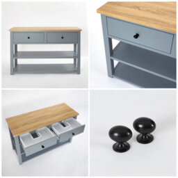 Homestylestore 1215mm Light Grey And Oak Bathroom Vanity Unit With Square Countertop Basins And Black Round Handles - thumbnail 3